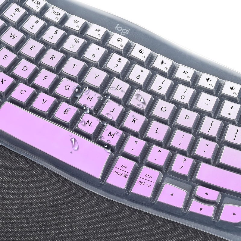 imComor Keyboard Cover Skin for Logitech Wave Keys MK670 Combo Keyboard Skin, Logitech Wave Keys Wireless Ergonomic Keyboard Cover Protector Skin Accessories, Ombre Purple - Image 3